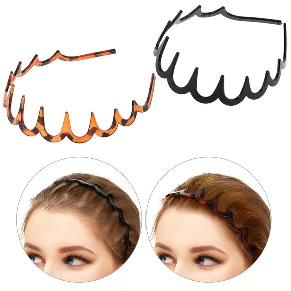 Zig Zag Headbands, 4 Pieces Shark Tooth Hair Comb Hairband, Wavy Shape Plastic H - Picture 3 of 8